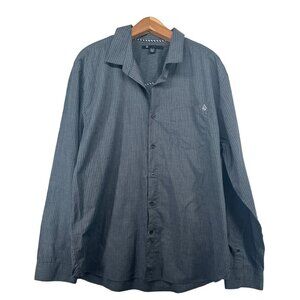 Volcom Mens Button Shirt XL Charcoal X Factor Striped Classic Skater Streetwear